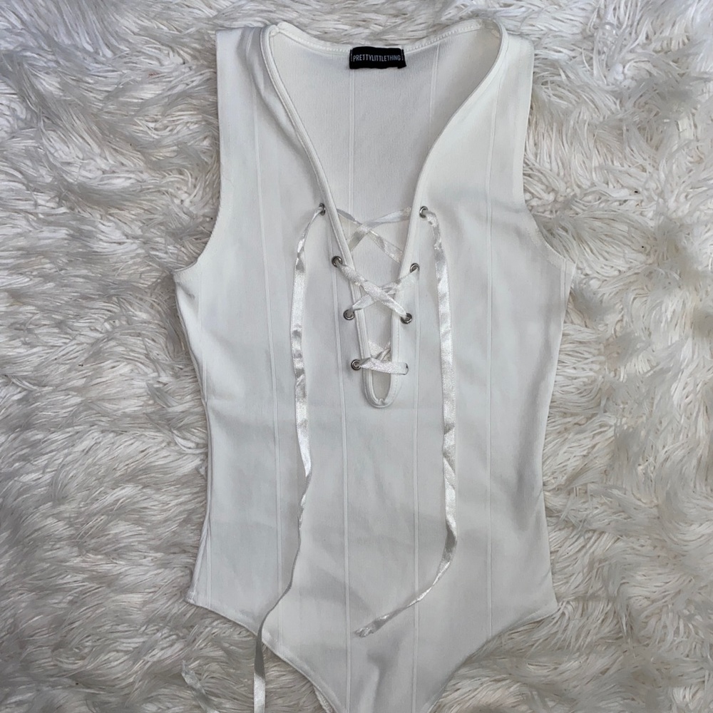 Pretty little thing white tie tank bodysuit